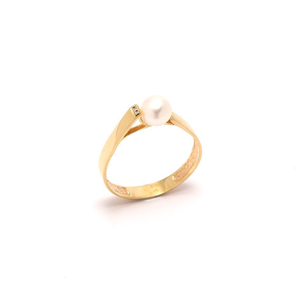 Anel Solit�rio P�rola em Ouro 18 Kilates - 20970